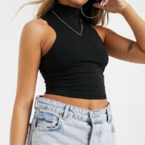 ASOS High Neck Black Sleeveless Cropped Top
